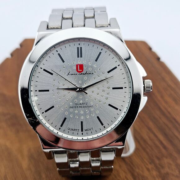 Luis Cardini Men's Silver Tone Watch Classic Minimalist Professional Link Band - Picture 1 of 7